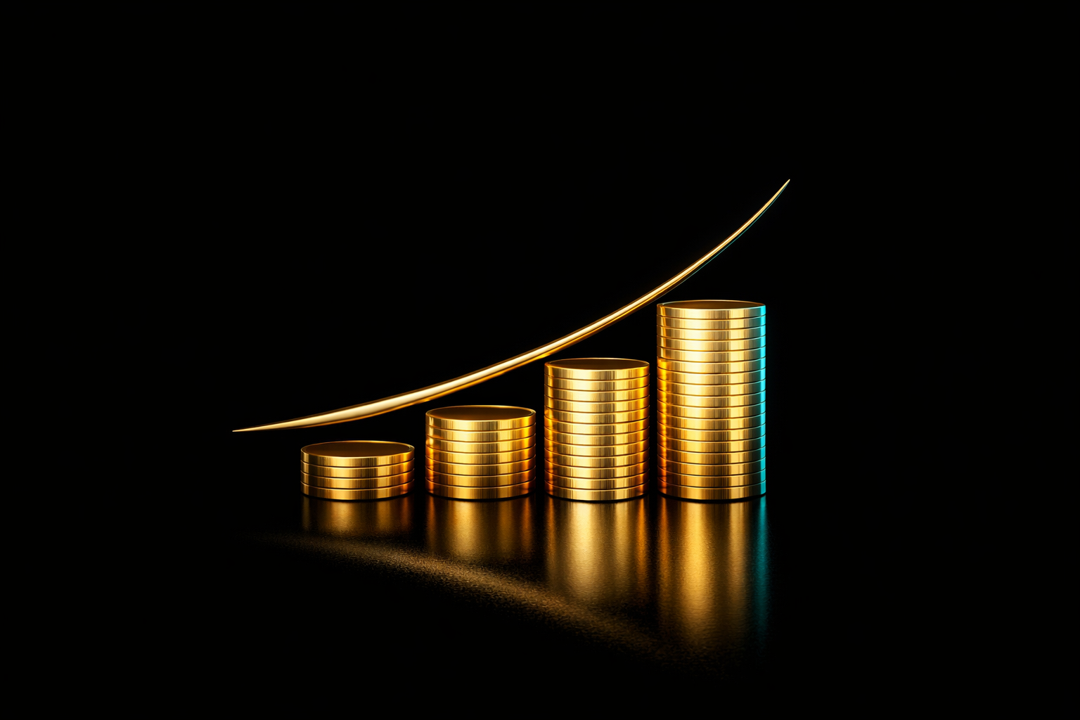 Rising gold coin columns with an upward arc, representing capital raise preparation for Australian SMEs