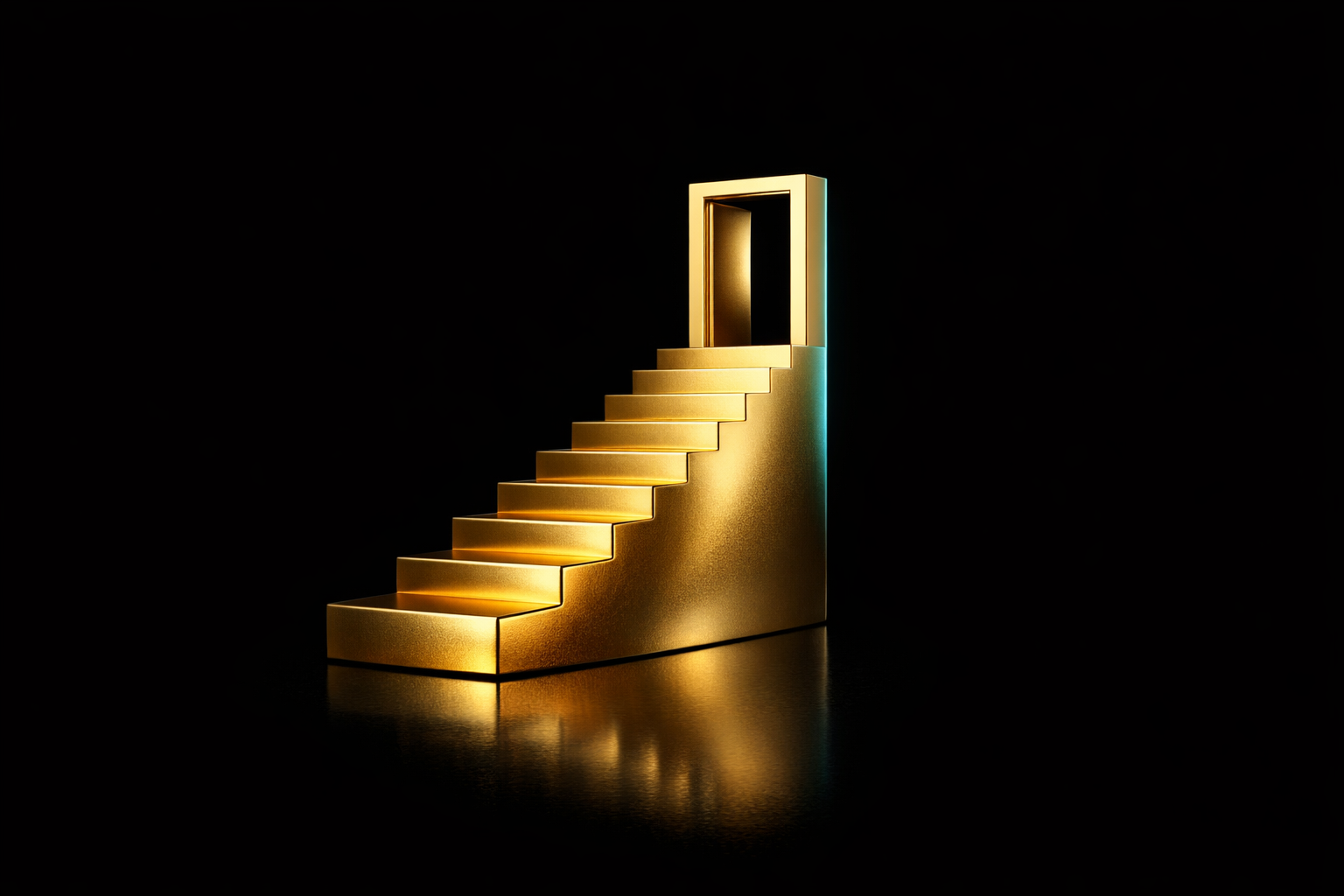 Gold staircase leading up to an open doorway, representing getting your business ready to sell