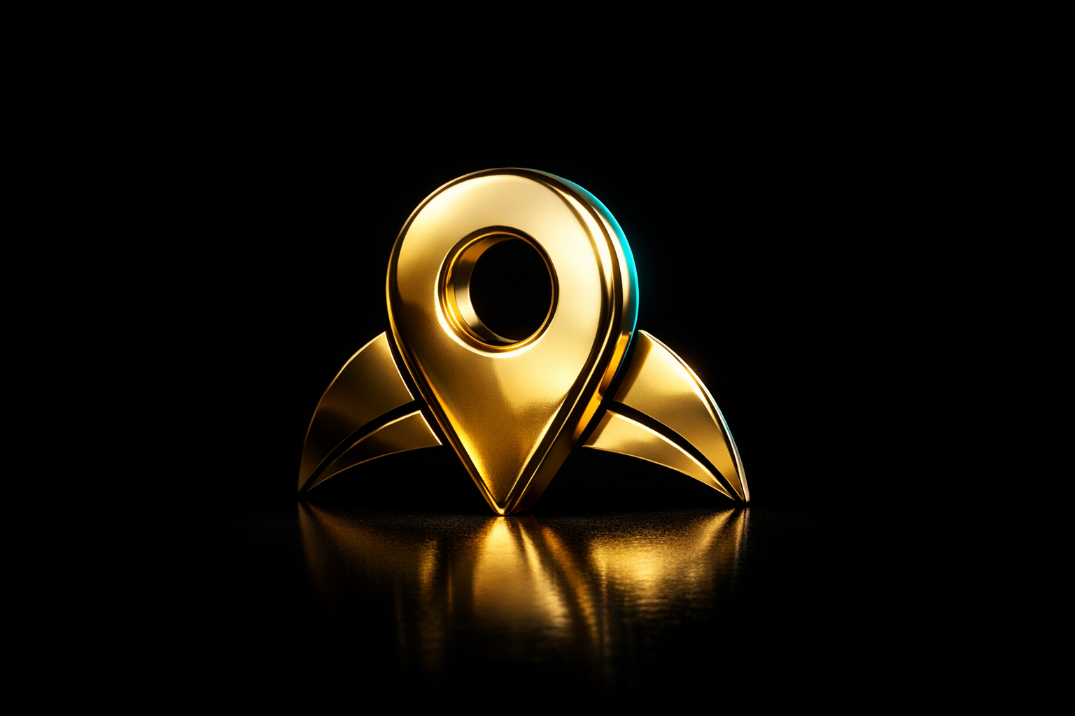 Gold map pin with an abstract rising sun, representing outsourced CFO services on the Sunshine Coast