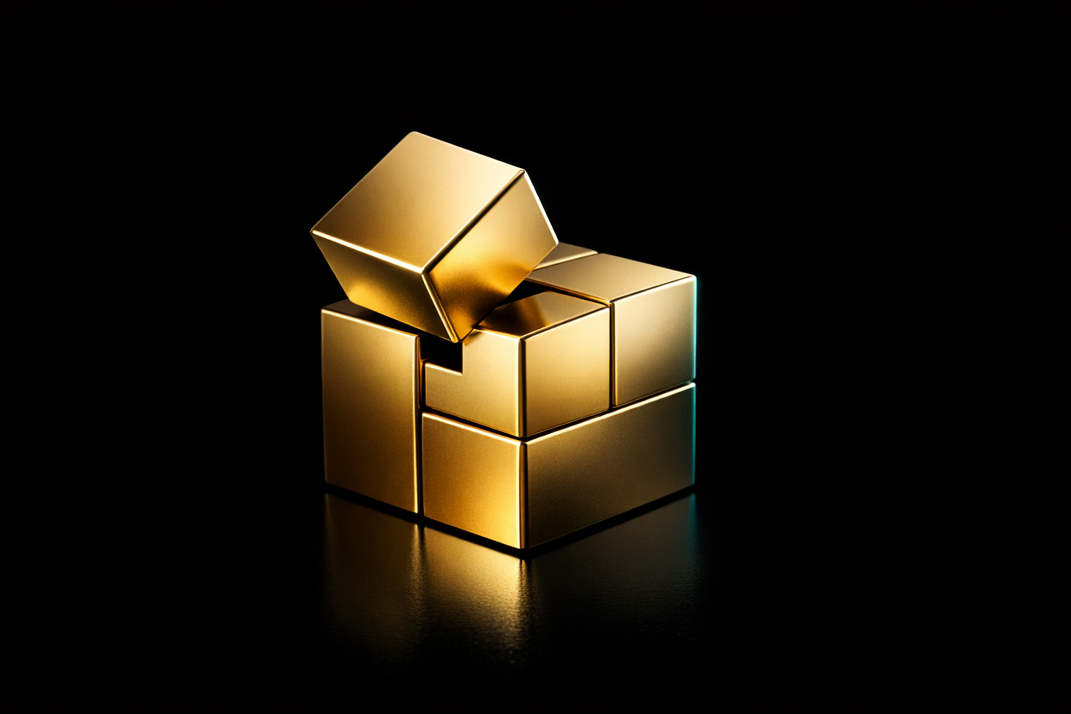 Services 1 Four interlocking gold cubes forming a single block, representing ProfitPulse fractional CFO and financial advisory services