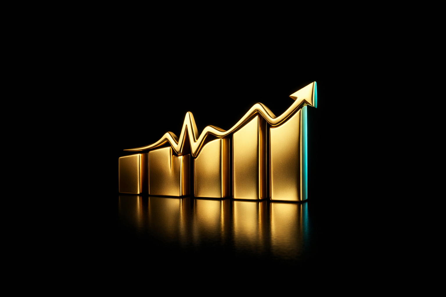 Gold bar chart with a heartbeat pulse line rising into an upward arrow, representing ProfitPulse institutional expertise and business growth