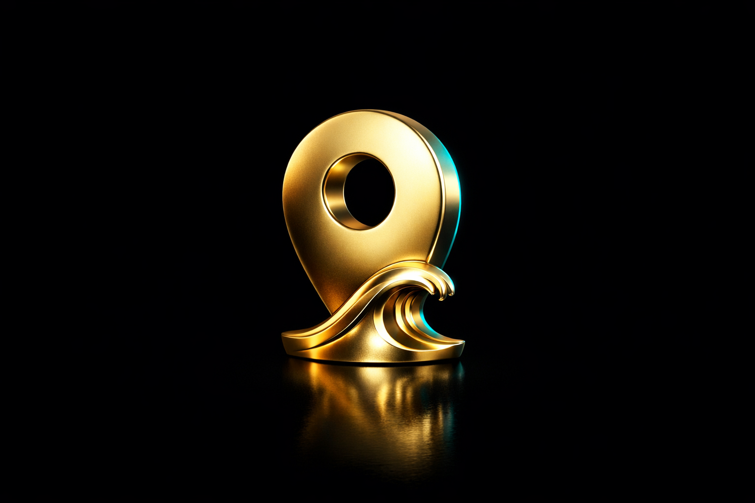 Gold map pin with an abstract ocean wave, representing virtual CFO services on the Gold Coast